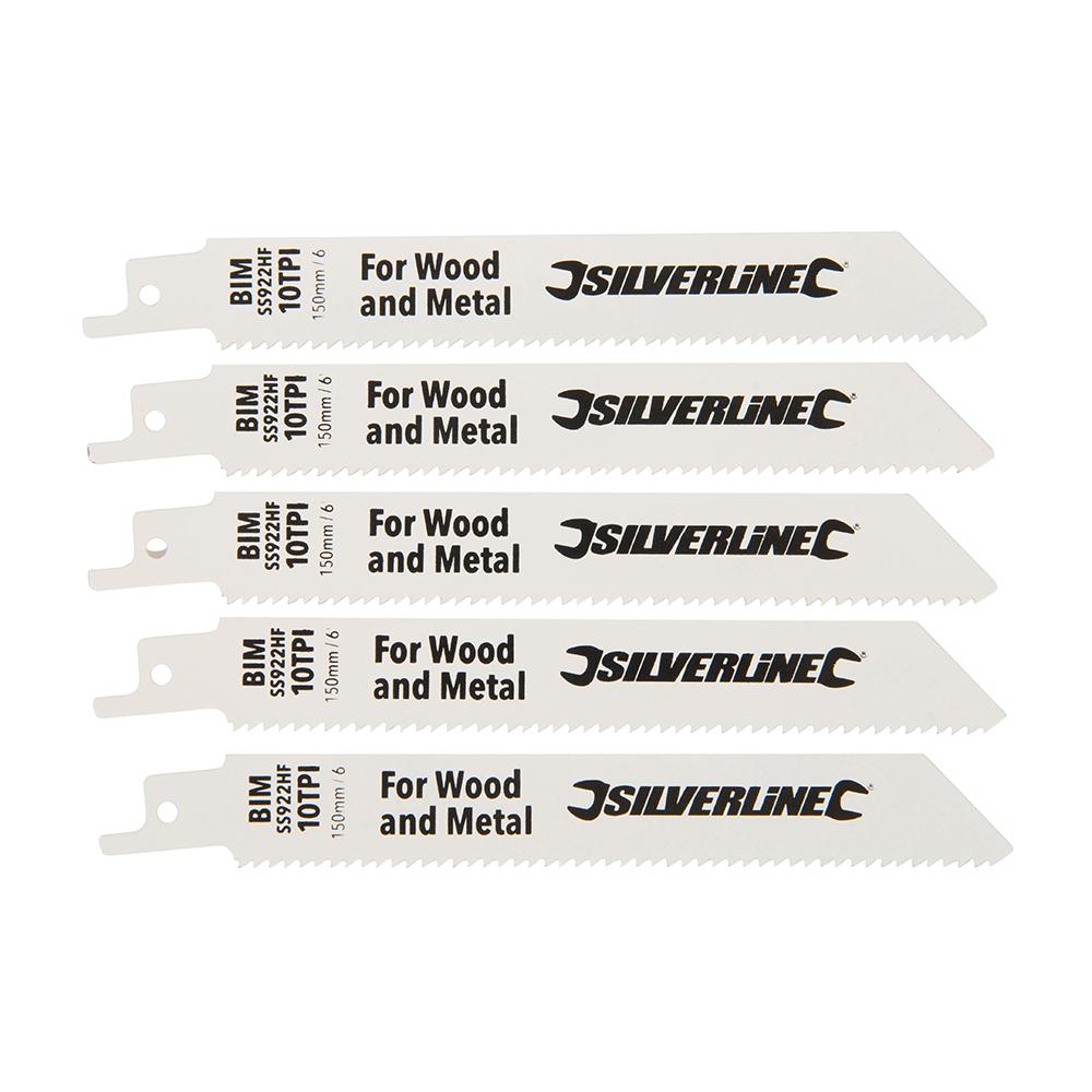 Silverline Recip Saw Blades for Demolition 5pk Bi-Metal - 10tpi - 150mm