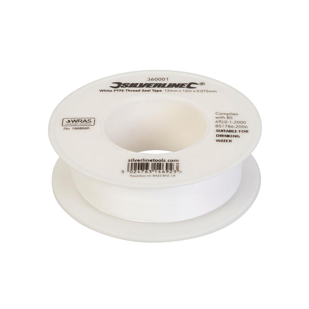 Silverline White PTFE Thread Seal Tape 10pk 12mm x 12m