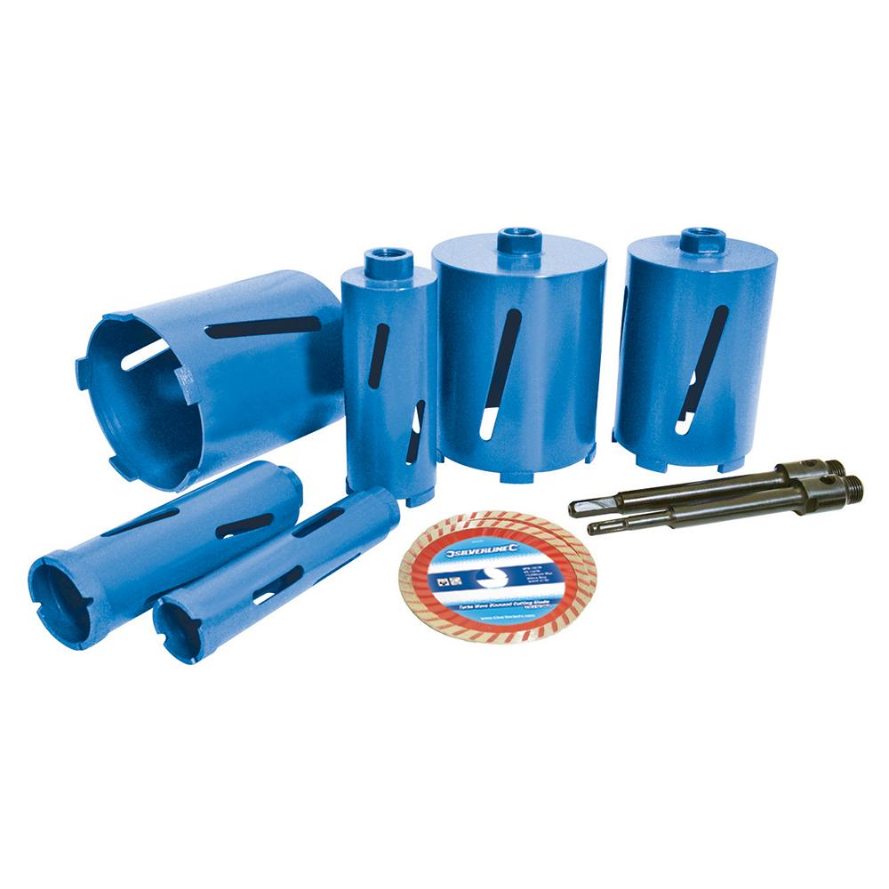 Silverline Diamond Core Drill Kit 6-Core 12pce 38, 52, 65, 107, 117 & 127mm Dia