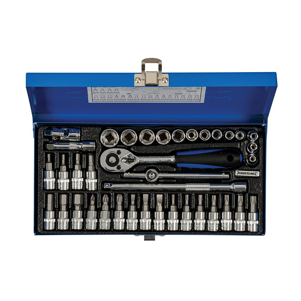 Silverline Socket Wrench Set 1/4" Drive Metric 38pce
