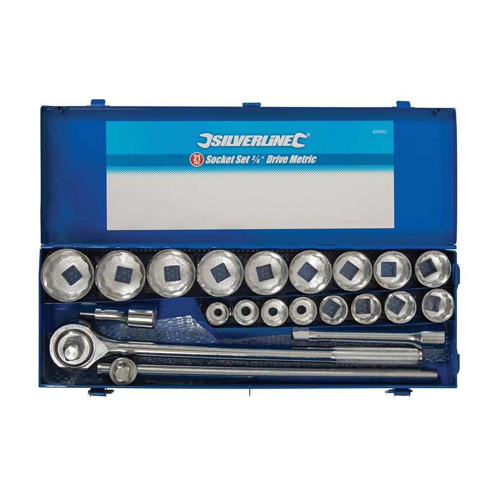 Silverline Socket Set 3/4" Drive 12pt Metric 21pce 19 - 50mm