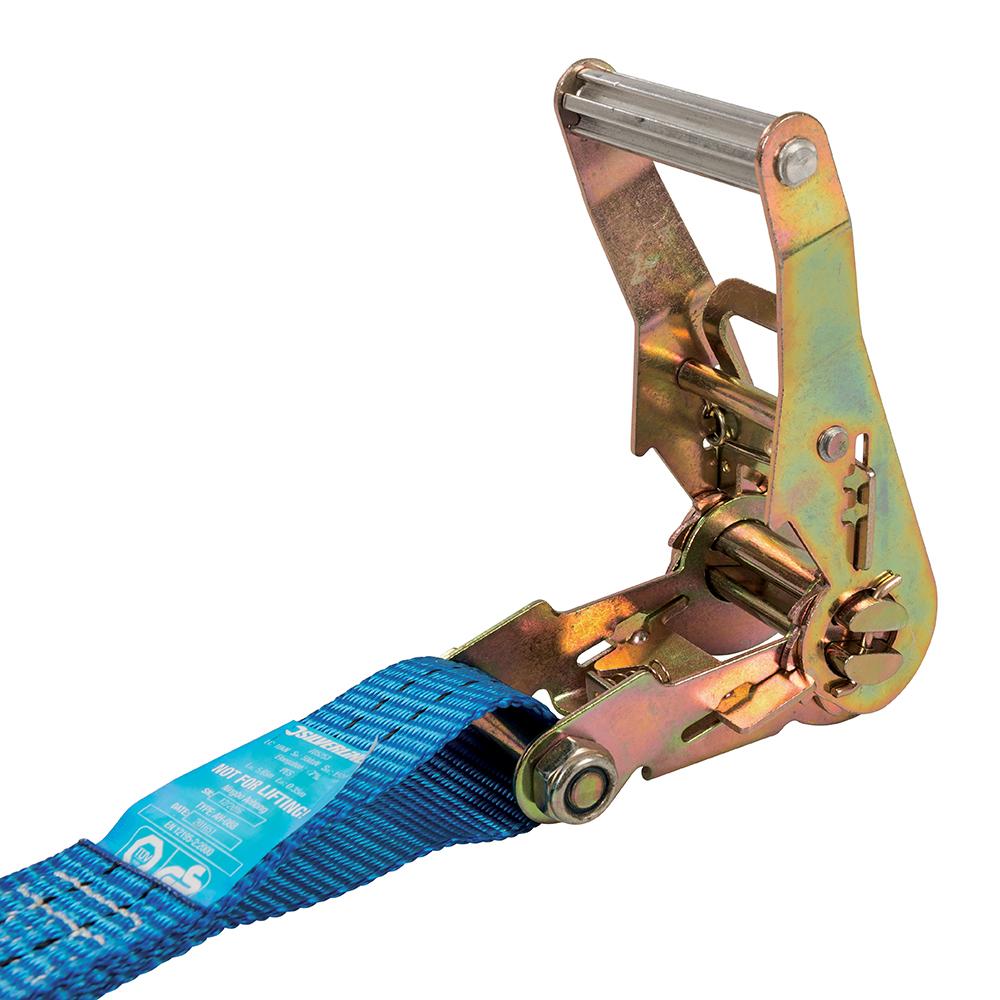 Silverline Ratchet Tie Down Strap J-Hook 6m x 38mm - Rated 750kg Capacity 1500kg