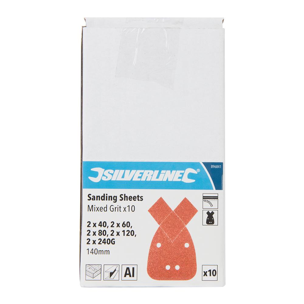 Silverline Hook & Loop Detail Sander Sheets & Tips 140mm 10pk 2 x 40, 2 x 60, 2 x 80, 2 x 120, 2 x 240G